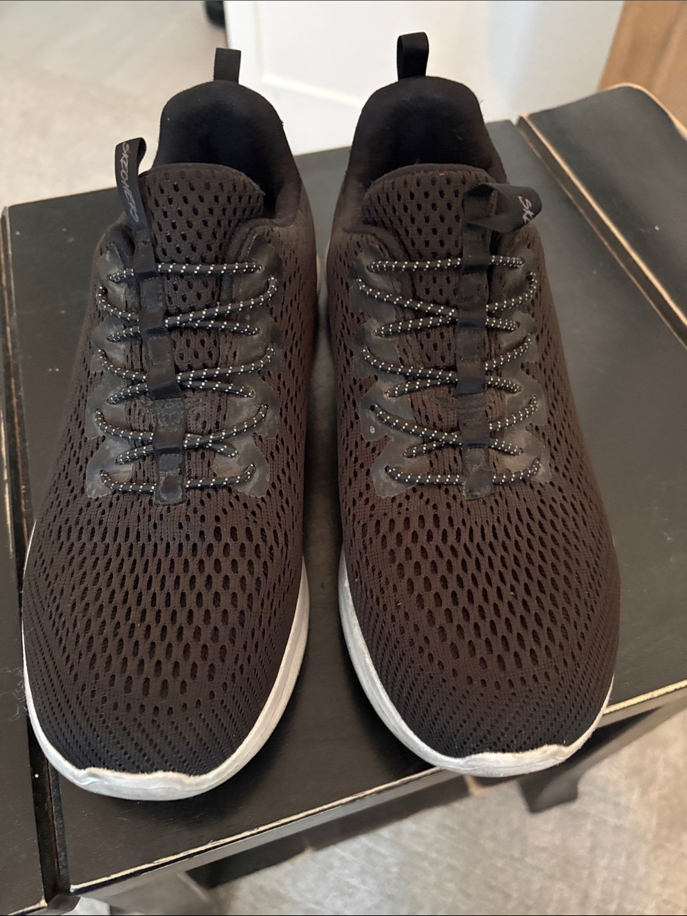 Skechers Women's Black Knit Athletic Sneakers with White Soles